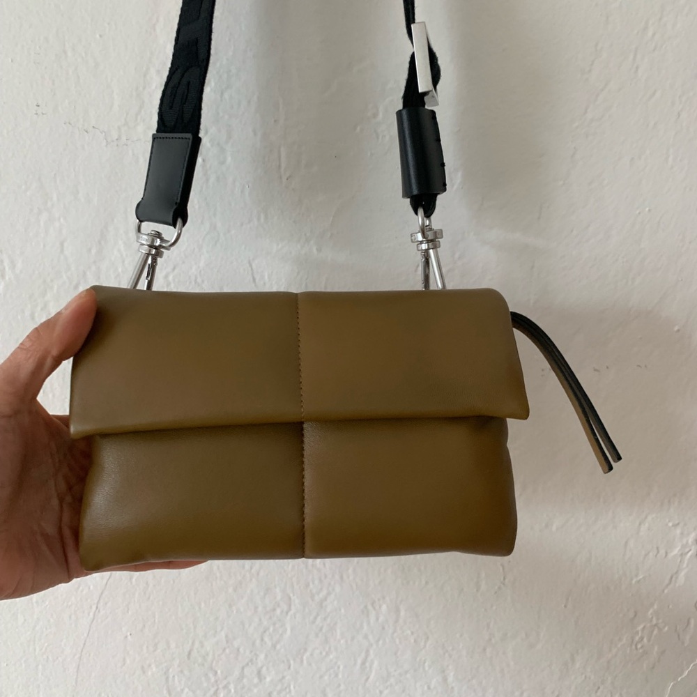 All Saints Ezra Crossbody Purse - Olive Green quilted leather bag